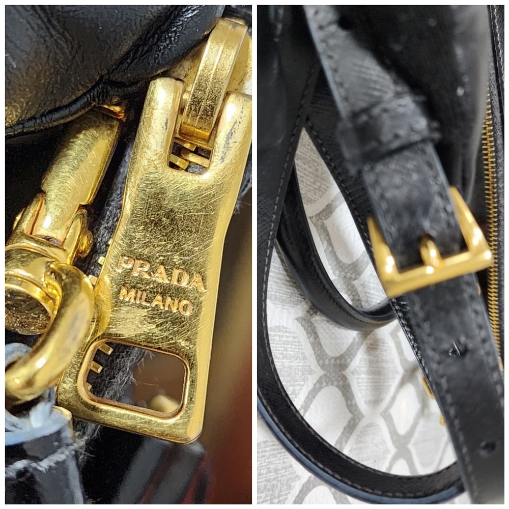 Prada Saffiano Patent Leather Galleria Double Zip Small Tote Black - Picture 12 of 16
